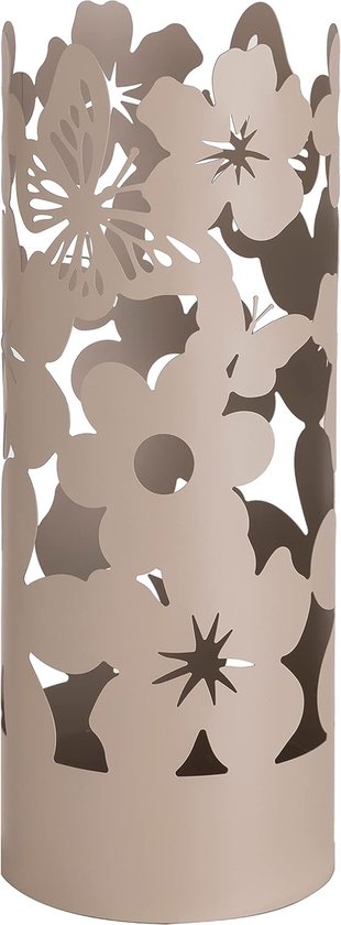 Paraplubak modern design parapluhouder van metaal bloemen met 2 haken en afneembare regenhoes, 19 x 19 x 49 cm beige