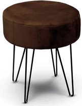 Unique Living Kruk Davy - velvet - donkerbruin - metaal/stof - D35 x H40 cm