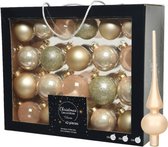 Kerstballen - 42x st - 5, 6, 7 cm - met matte piek - champagne - glas - kerstversiering