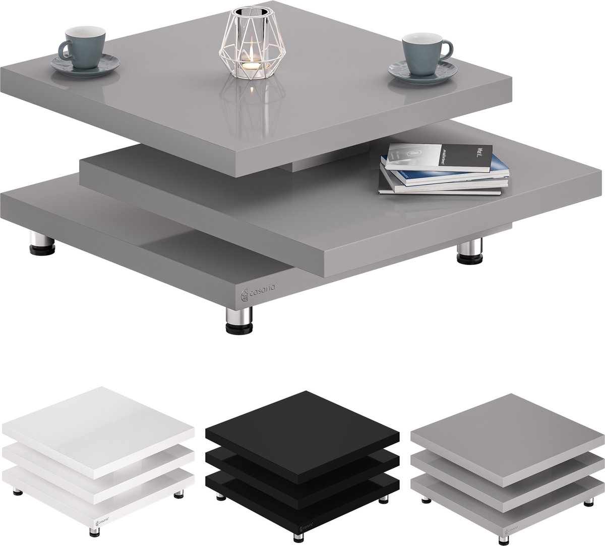 Casaria Salontafel New York - 360° Draaibaar 72x72x35cm - Grijs
