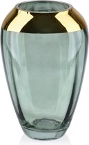 Mondex | Glazen bloemenvaas groen goud | 19.5 cm. H | Sierlijke bloemenvaas | Cadeau voor vrouw | Bloemenvaas van glas | Woondecoratie