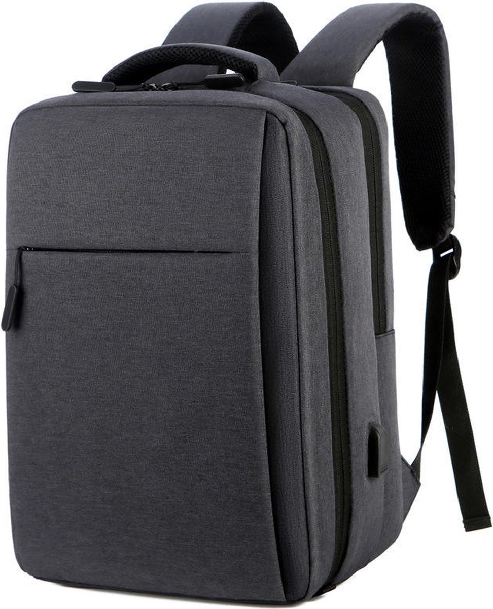 Vermanto Rugzak - Rugtas - Laptop - USB - Waterafstotend - 25 Liter - School - Boekentas - Heren - Dames - Zwart - Donkergrijs