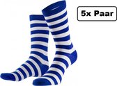 5x Paar gestreepte sokken blauw wit 41-46 - Thema feest party disco festival partyfeest carnaval optocht