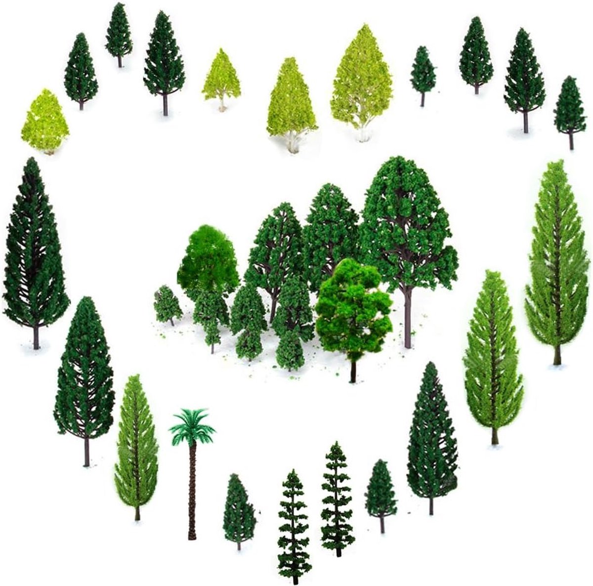 Lot De 42 Mini Arbres Modèles – Verts Colorés 3 à 9 Cm, Pour Maquettes, Dioramas, Train Miniature, Décoration De Gâteaux