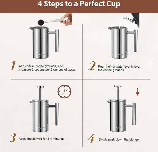 Cafetière 1 Litre / 1000 Ml - Acier Inoxydable À Double Paroi - Machine À  Café - Presse À Café Française - Cafetière - Système De Presse Française  Avec Filtre En Acier Inoxydable