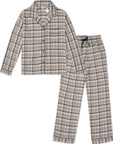 La-V Flanel pyjama set voor dames met geruit patroon cream kleur XL