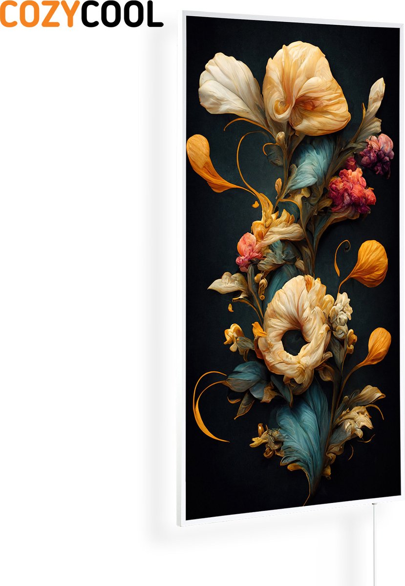 Infraroodpaneel met afbeelding | Elegante bloemenachtergrond in barok stijl | 1200 Watt | Witte lijst | Infrarood verwarmingspaneel | Infrarood paneel | Infrarood verwarming