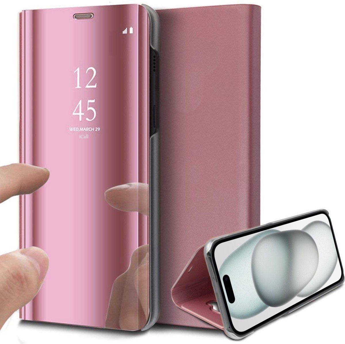 Hoesje geschikt voor iPhone 15 Plus - Book Case Spiegel Roségoud