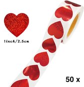 Sluitsticker - Sluitzegel - Rood hart | Valentijn | Liefde - Trouwerij - Envelop | Rood - Glimmend | Hartjes - Hart | Envelop | Cadeau - Gift - Cadeauzakje - Traktatie | Creativiteit | 50 stuks - 2,5 cm