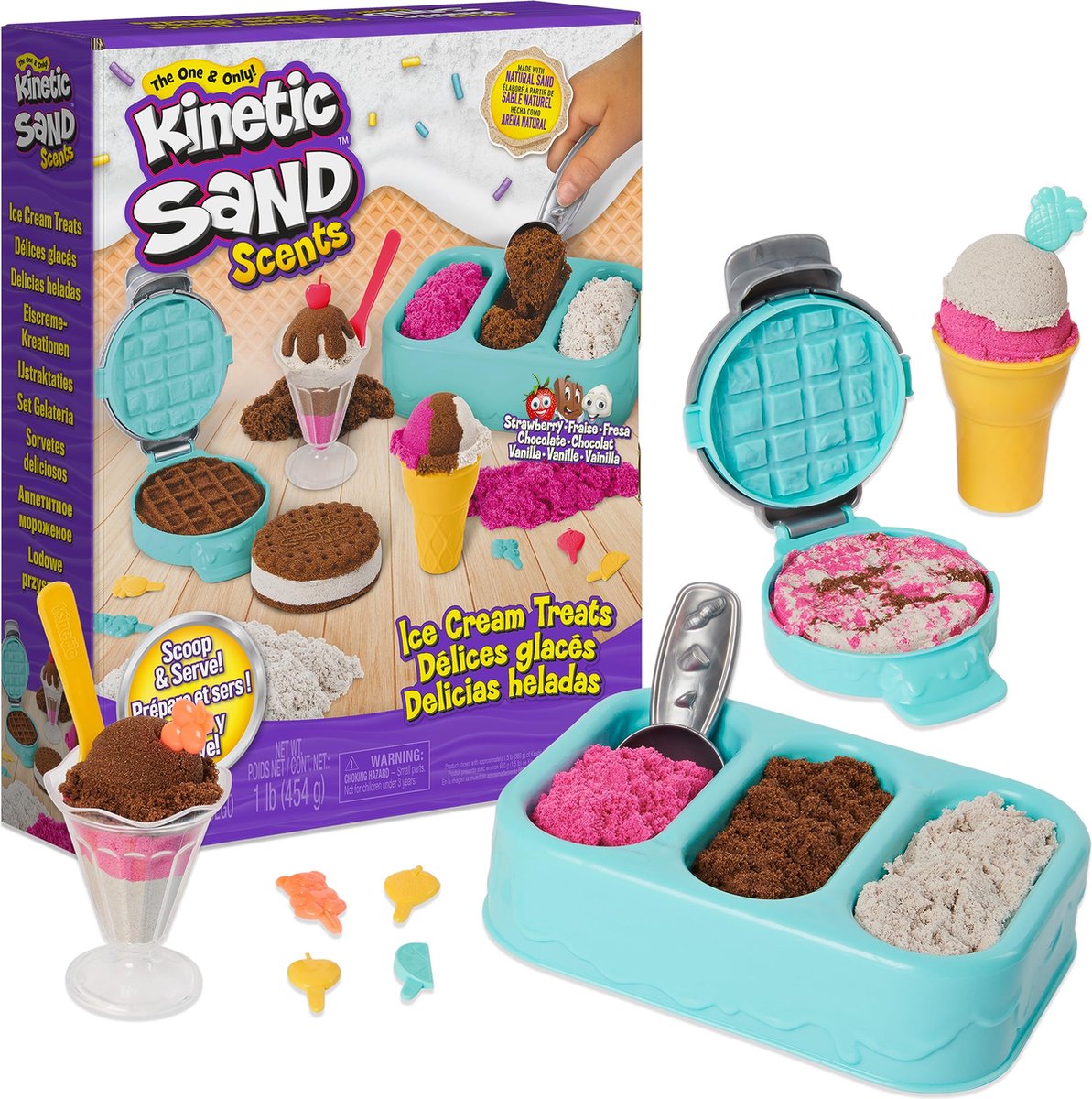 Kinetic Sand - IJstraktaties speelset met drie kleuren geurend zand - 510 gram - Sensorisch speelgoed