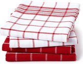 Geruite katoenen thee-handdoeken Red Non-Terry 4 stuks - sneldrogend servies, zacht en absorberend, herbruikbare handdoeken voor keuken, restaurant en bars - 70 x 45 cm