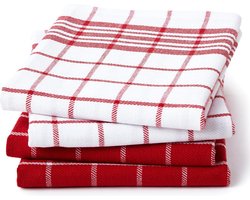 Geruite katoenen thee-handdoeken Red Non-Terry 4 stuks - sneldrogend servies, zacht en absorberend, herbruikbare handdoeken voor keuken, restaurant en bars - 70 x 45 cm