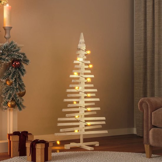 Kerstdecoratie kerstboom 120 cm massief grenenhout wasbruin