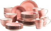 Bol.com 30-delig vintage serviesset voor 6 personen handbeschilderd keramisch combiservies in roze aardewerk aanbieding
