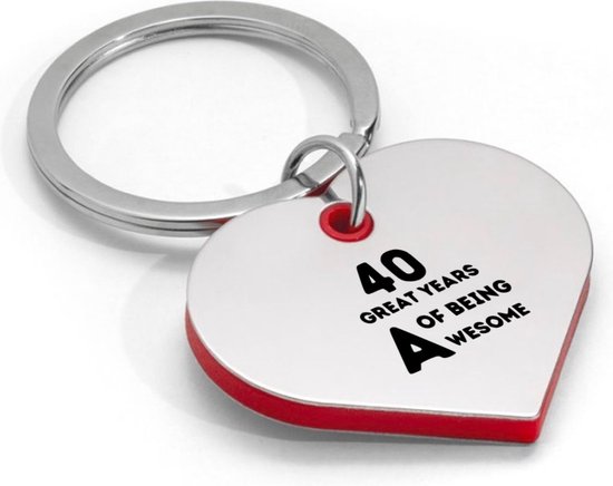 Akyol - 40 jaar of being awesome sleutelhanger hartvorm - Verjaardag - mensen die 40 jaar zijn geworden - cadeau