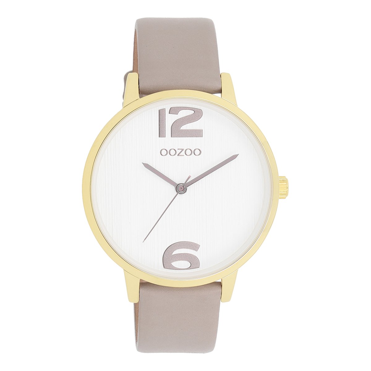 OOZOO Timepieces - Goudkleurige OOZOO horloge met taupe leren band - C11236