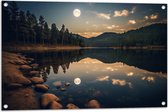 Tuinposter – Meer - Water - Bomen - Bos - Maan - 90x60 cm Foto op Tuinposter (wanddecoratie voor buiten en binnen)