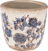Clayre & Eef Pot de fleurs Ø 13x12 cm Beige Bleu Céramique Fleurs Pot de fleurs d'intérieur