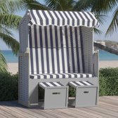 The Living Store Chaise longue de plage - Blauw/ Wit/ Grijs - 115x55x133/151/156 cm - Dossier réglable