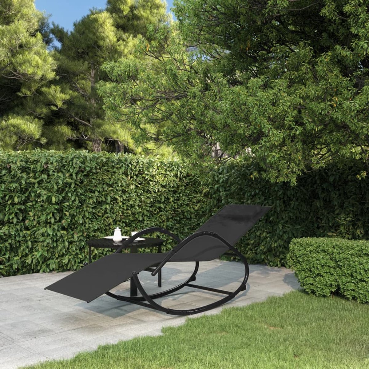 vidaXL Ligbed met Tafel - Poly Rattan & Acaciahout - Ligbed - Lounge Chair