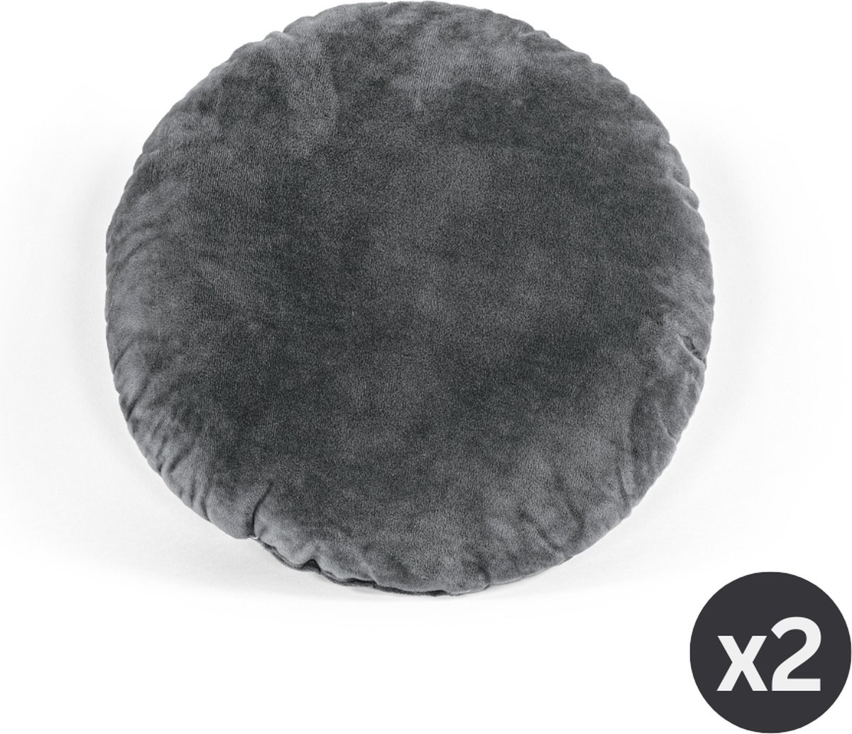 TISECO HOME STUDIO - Kussen (gevuld) - CRYSTAL VELVET - 100% polyester - Rond - 38 cm - Grijs