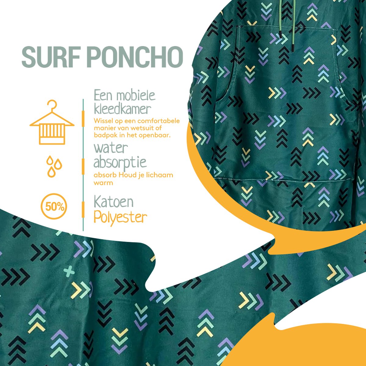 ABSRB Surfponcho met pijlenprint voor volwassenen - Absorberend, reisvriendelijk, 100% gerecycleerd polyester - One size - Strandhanddoek, badjas, poncho