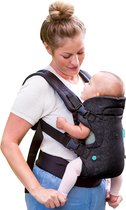 Baby Carrier Flip 4-in-1 zwart denim, babycarrier met ergonomische zitting, verstelbaar, buik- of rugdragermode, voor baby's van 3,6 tot 14,5 kg, 1 stuk