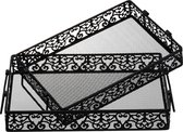 Dienbladen van zwart metaaldraad met handvat, rechthoekig metalen dienblad, gegalvaniseerd metalen dienblad met retro-design en draadrek voor salontafel, aanrecht, 2 maten