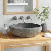 The Living Store Ovale Wasbak Natuurlijk Riviersteen - Badkamer Accessoire - (29-38) x (24-31) x 12 cm - Glad Gepolijst