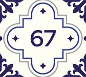 Huisnummerbord nummer 67 | Huisnummer 67 |Delfts blauw huisnummerbordje Dibond | Luxe huisnummerbord