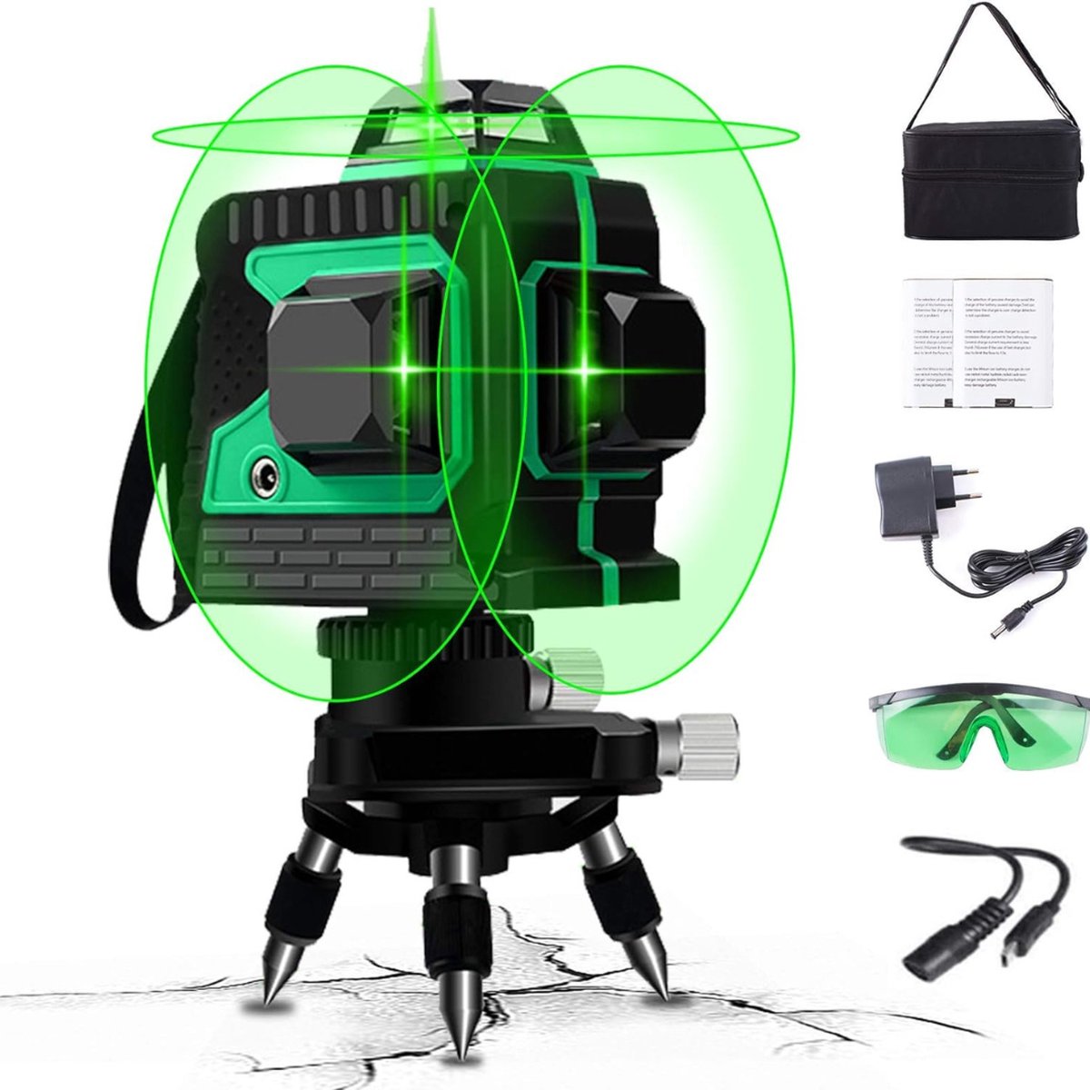Kruislijnlaser Groen 30M - 3x360°-Zelfnivellerende 3D 12 Lijnen-laserwaterpassen-laser waterpas - Merkloos