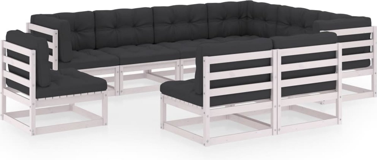 Massief grenenhouten loungeset in wit met kussens - Tuinmeubilair - The Living Store