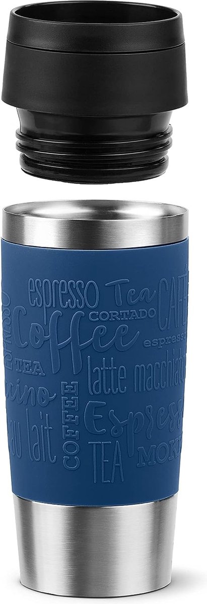 Tefal Reismok klassiek zwart, comfort schroefdeksel, sneldruk, soft-touch mouw, reisklaar, herbruikbaar, 100% lekvrij, houdt dranken koud (8 uur) en warm (4 uur), 360° drinken, N2020210