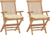 The Living Store tuinstoelenset - Teakhout - 55x60x89 cm - Inklapbaar - Crèmewit kussen - 2 stoelen
