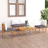 The Living Store Loungeset - Acaciahout - 115 x 65 x 65 cm - Donkergrijs - Wit