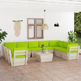 The Living Store Ensemble de jardin en palettes - 10 pièces - Bois - 60x60x65 cm - Coussins verts