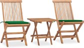 The Living Store Coin repas - Teck - Table et chaises de jardin - 50x50x50 cm - kussen vert