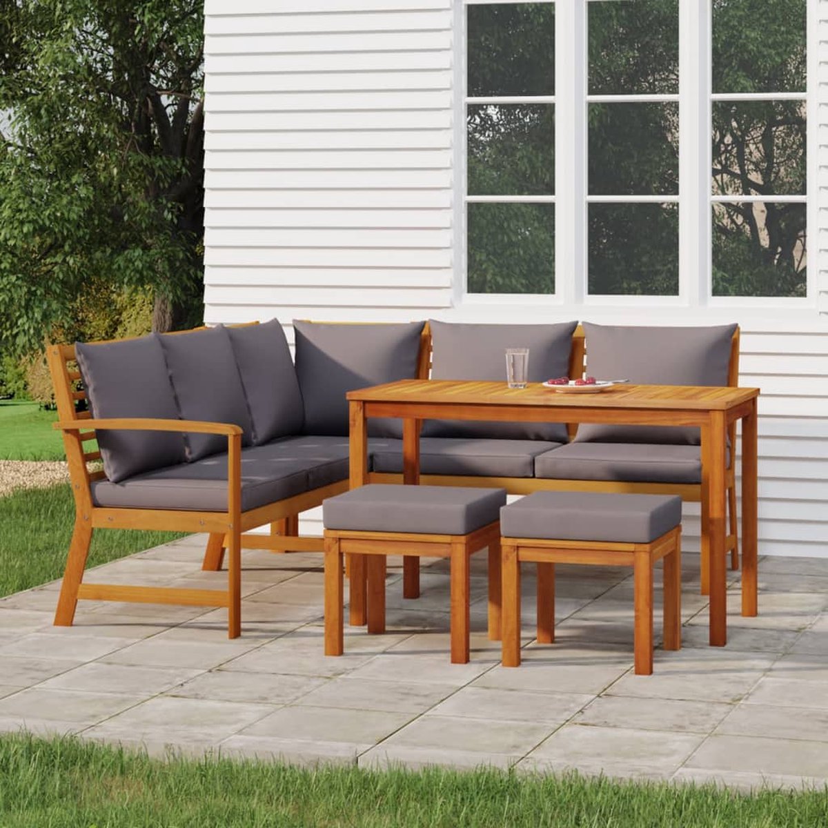 The Living Store 6-delige Tuinset met kussens massief acaciahout - Tuinstoel - Buitenkamer - Lounge Set - Acacia Hout - Teak Hout