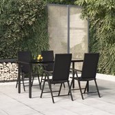 The Living Store Tuinset - Creëer een boeiende esthetiek buiten met deze weerbestendige PE-rattan tuinset - Stabiel frame - praktisch gehard glazen tafelblad en verstelbare stoelen - 4x stoel - 1x tafel - Kleur- zwart - - The Living Store