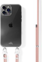 xoxo Wildhearts siliconen hoesje - Geschikt voor iPhone 13 Pro Max - Telefoonhoesje - Hoesje met koord - telefoonkoord - Transparant hoesje - Roze koord