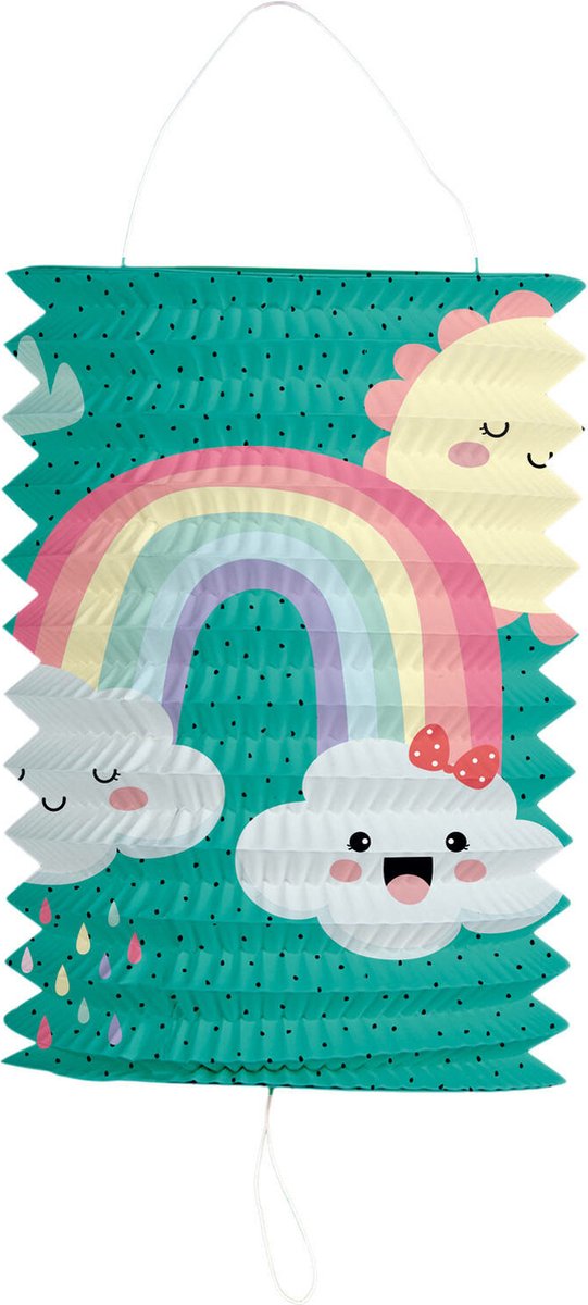 Folat Trek lampion regenboog - 2x - H16 cm - blauw - papier - Sint Maarten/kinderfeestje versiering/lampionnen — afbeelding 2