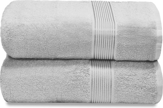 Katoenen set van 2 extra grote badhanddoeken, 100 x 150 cm, grote badhanddoeken, ultra absorberend, compact, sneldrogend en licht, lichtgrijs