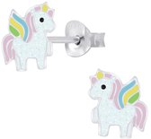 Joy|S - Zilveren eenhoorn glitter oorbellen - 7 x 8 mm - unicorn oorknoppen