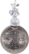HAES DECO - Kerstbal - Formaat Ø 7x14 cm - Kleur Zilverkleurig - Materiaal Glas / Polyresin - Kerstversiering, Kerstdecoratie, Decoratie Hanger, Kerstboomversiering