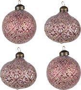 HAES DECO - Kerstballen Set van 4 - Formaat (4) Ø 8x8 cm - Kleur Rood - Materiaal Glas - Kerstversiering, Kerstdecoratie, Decoratie Hanger, Kerstboomversiering