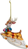 HAES DECO - Kersthanger Hert - Formaat 13x4x12 cm - Kleur Goudkleurig - Materiaal Glas / Polyresin - Kerstversiering, Kerstdecoratie, Decoratie Hanger, Kerstboomversiering