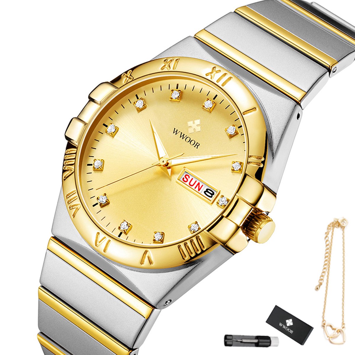 WWOOR - Horloge Dames - Cadeau voor Vrouw - 30 mm - Zilver Goud