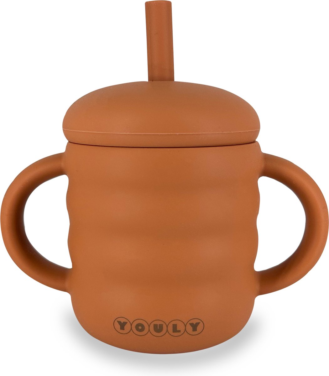 Goedkoopste Youly® Bubble Rietjesbeker – Anti-Lek Drinkbeker – Siliconen Drinkbeker voor Kinderen – BPA-vrij – Antislip – Vaatwasserbestendig – Oranje – 160 ml