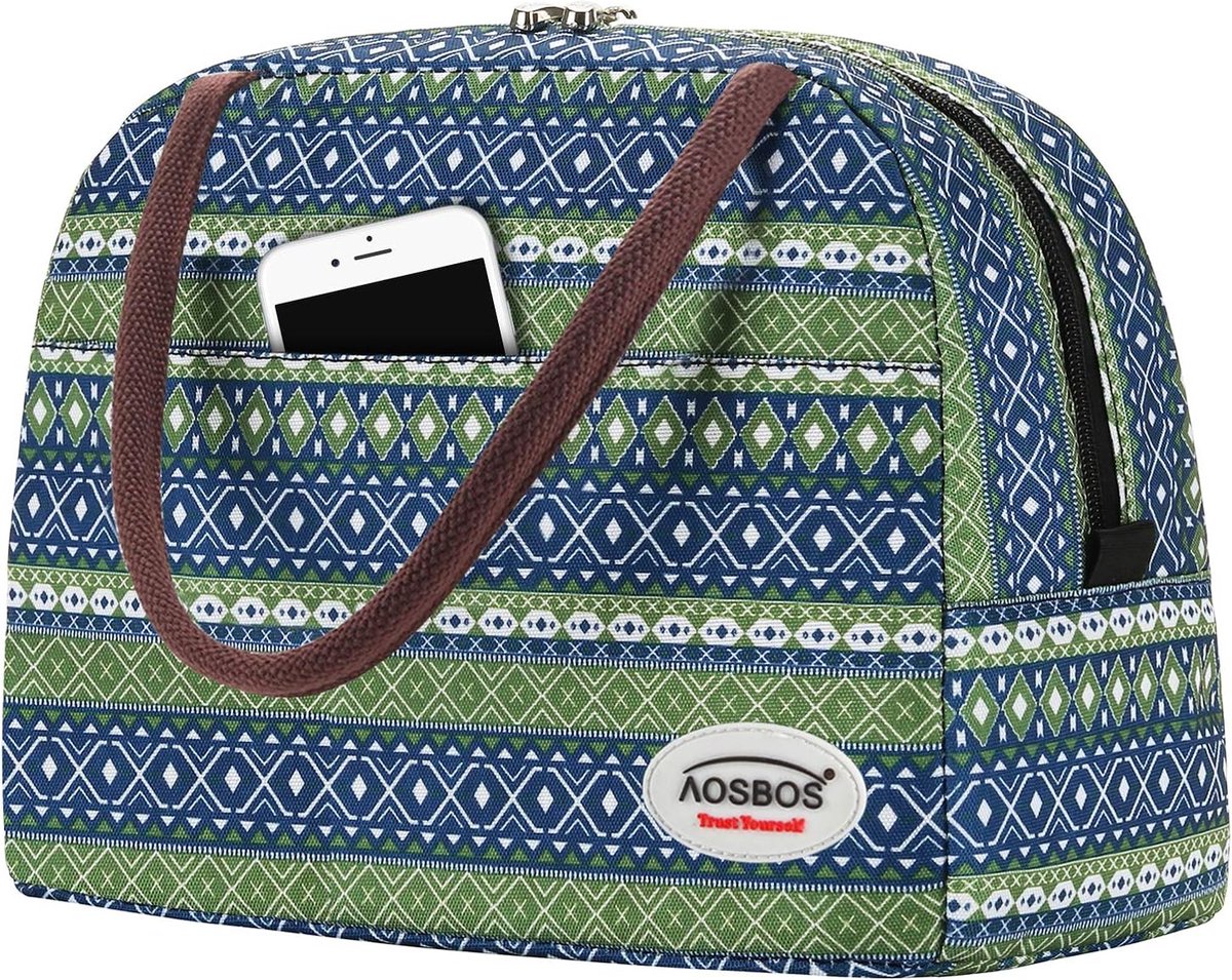 Kleine lichtgewicht lunchtas geïsoleerde tas voor werk school opvouwbare waterdichte rits Bohemen groen