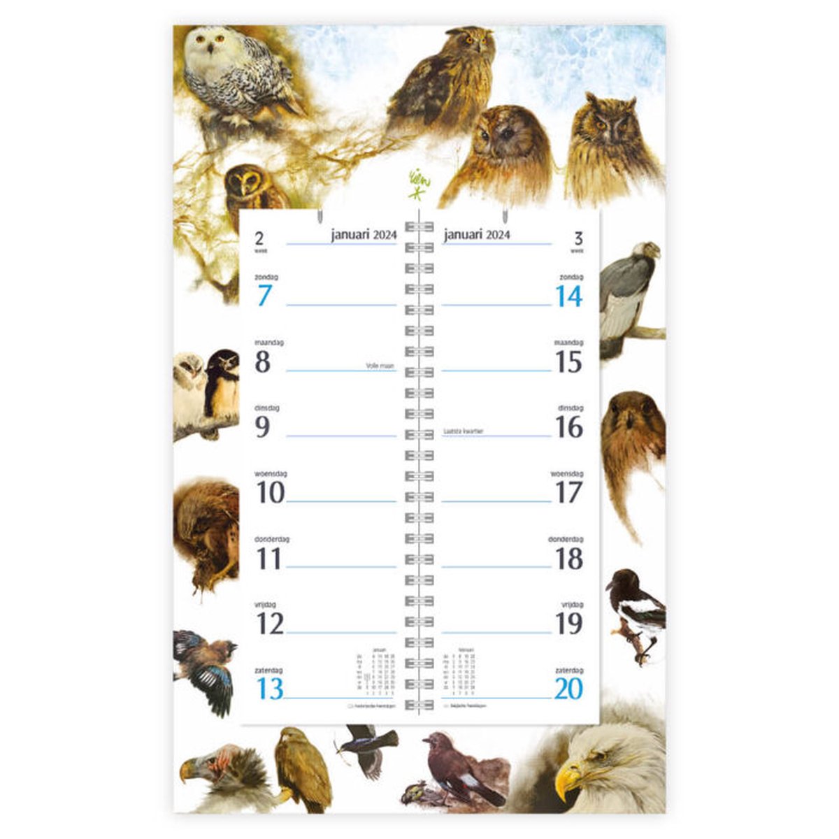 Rien Poortvliet Natuur Week omlegkalender op schild Roofvogels 2024